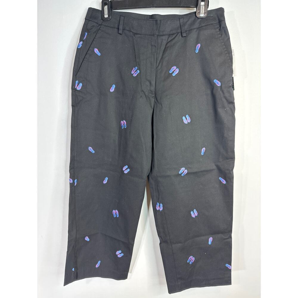 Briggs New York Black Slipper Embroidery Capris Womens 8 NWT Nautical Coastal